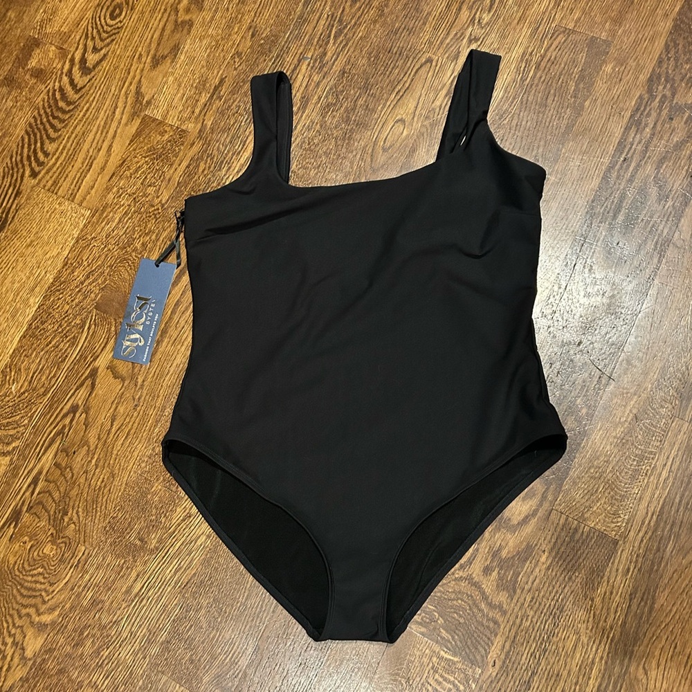 NWT- Stylest Dreamsculpt -1X- Elegant Black One-Shoulder Swim One Piece